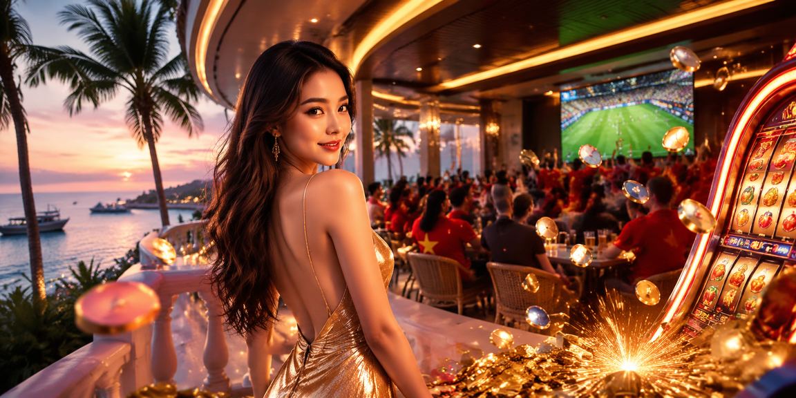 Người dùng tại bãi biển Phú Quốc thư giãn và chơi slot game trên điện thoại